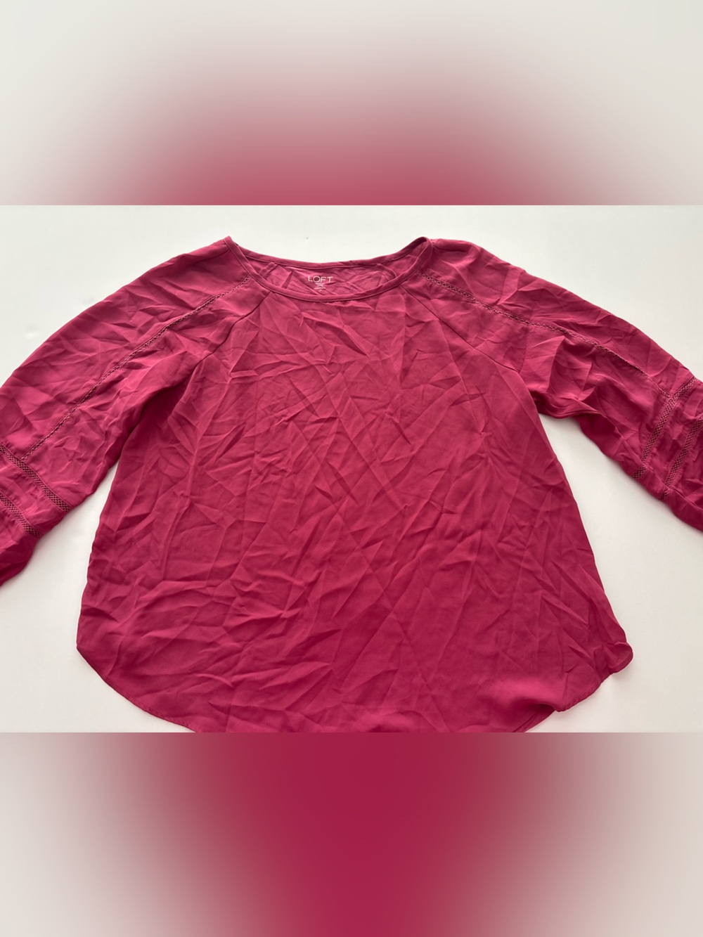LOFT Outlet Burgundy Long Sleeve Blouse Crochet Trim Size LP